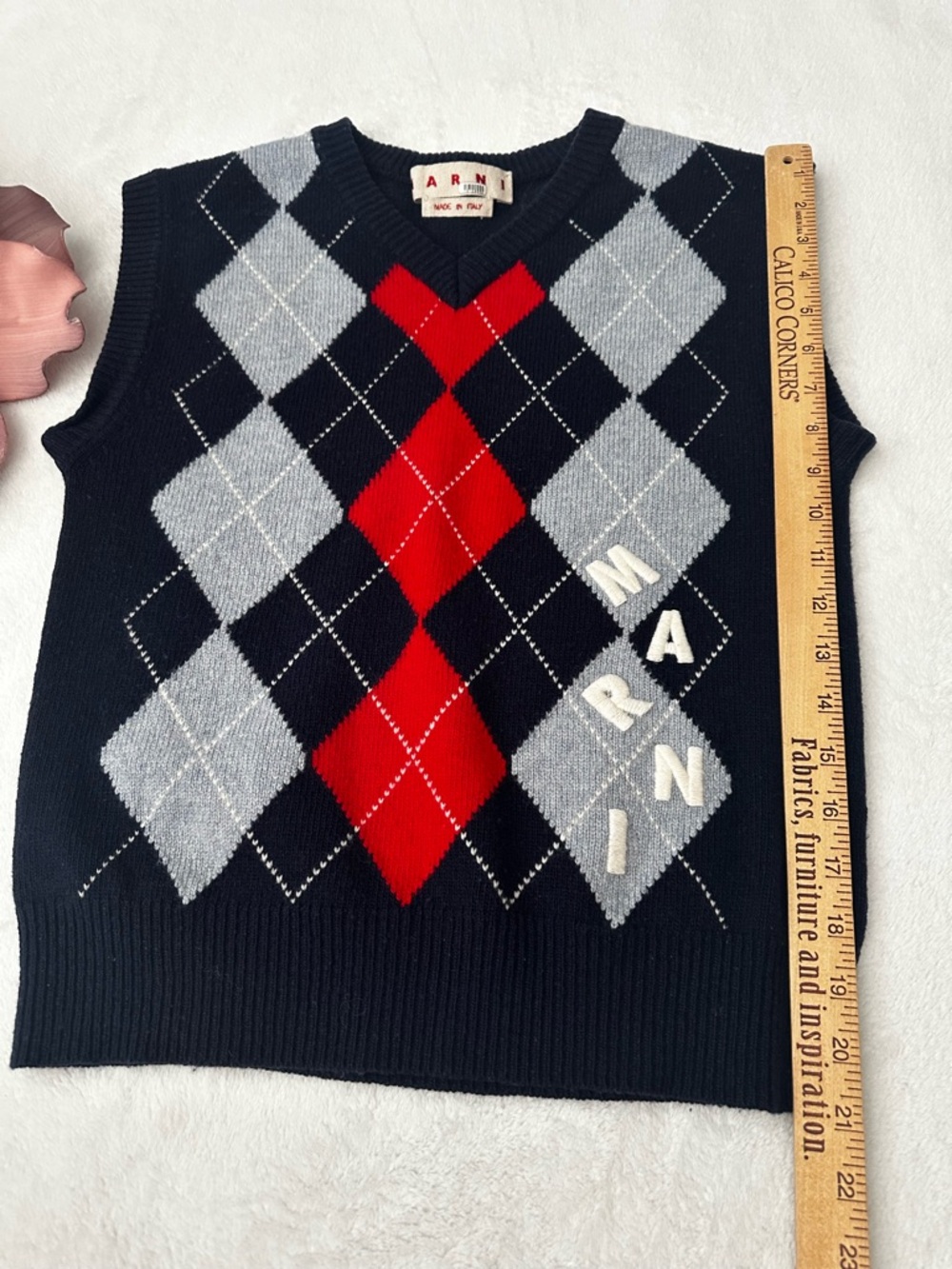 Marni Argyle Sweater Vest Logo Blue Red Virgin Wool Sleeveless V-neck 42 US 6 - Picture 8 of 10
